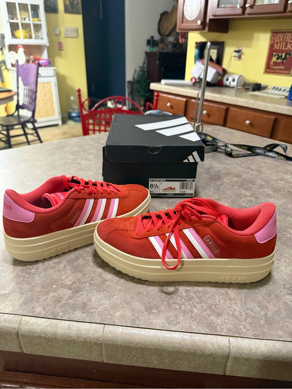 adidas Women’s Red and Pink Platform Sneakers
